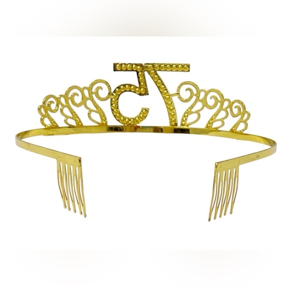 75th Birthday Gold Tone With Rhinestones Tiara - Picture 6 of 6